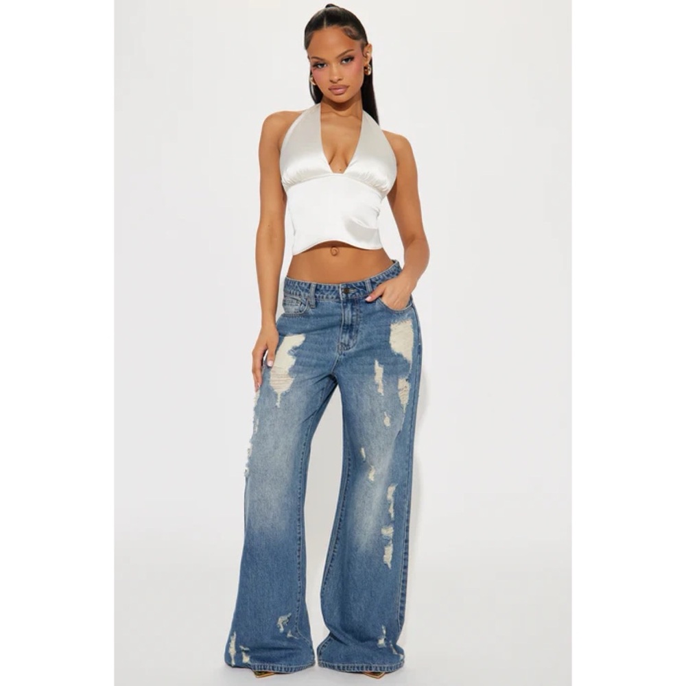 Kirbie Non Stretch Ripped Wide Leg Jean - Size 13